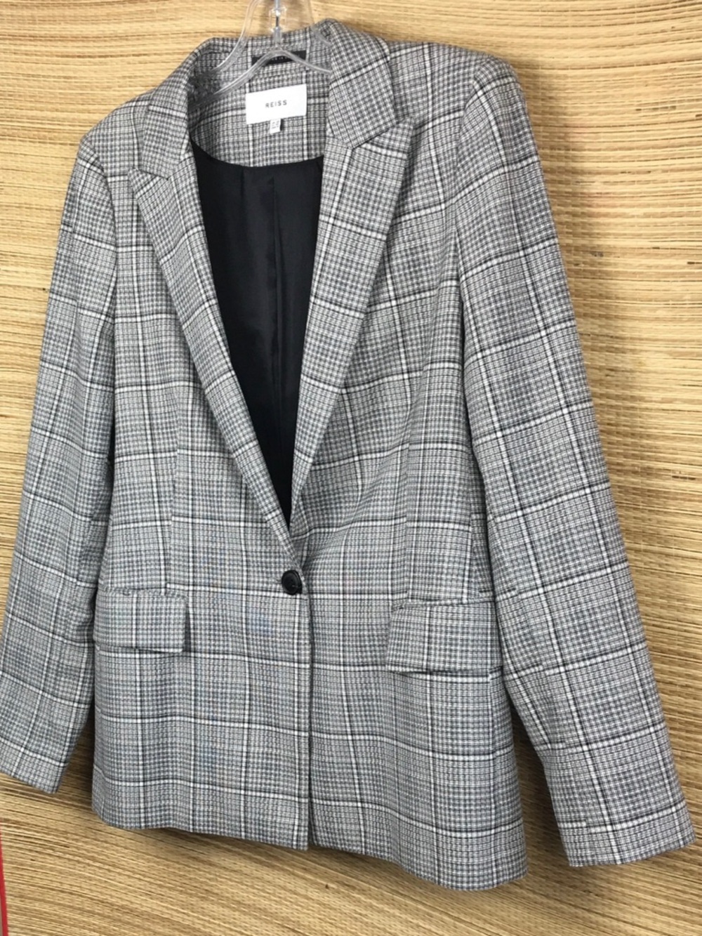 REISS Alenna Single-Breasted Prince of Wales Check Suit Blazer in Grey Size US 6 - Picture 9 of 13